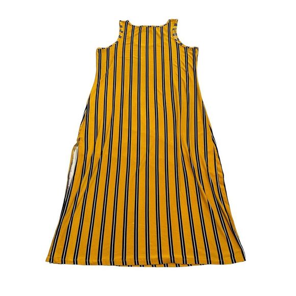 10/$25🦋 LOVE Mustard Yellow & Navy Blue Striped Sleeveless Maxi Dress - Size 1X - Picture 7 of 15